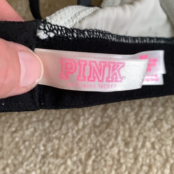 PINK Everywhere Wireless Lightly Lined Gray Black Logo Cotton Bra Size 32DD - Picture 4 of 8
